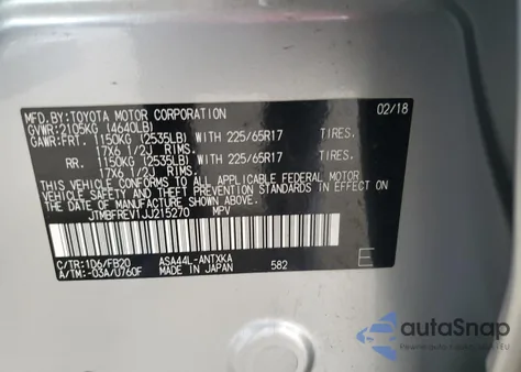 2018 Toyota Rav4 Le z USA, uszkodzony, nr VIN JTMBFREV1JJ215270